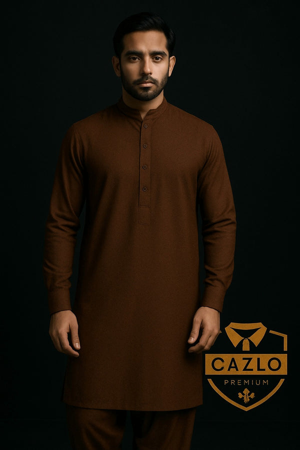 BROWN BLENDED CASUAL KAMEEZ SHALWAR